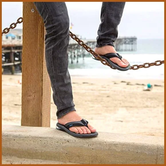 Flip Flops with Water Resistant Synthetic Strap and Cushioning Heel Airbag